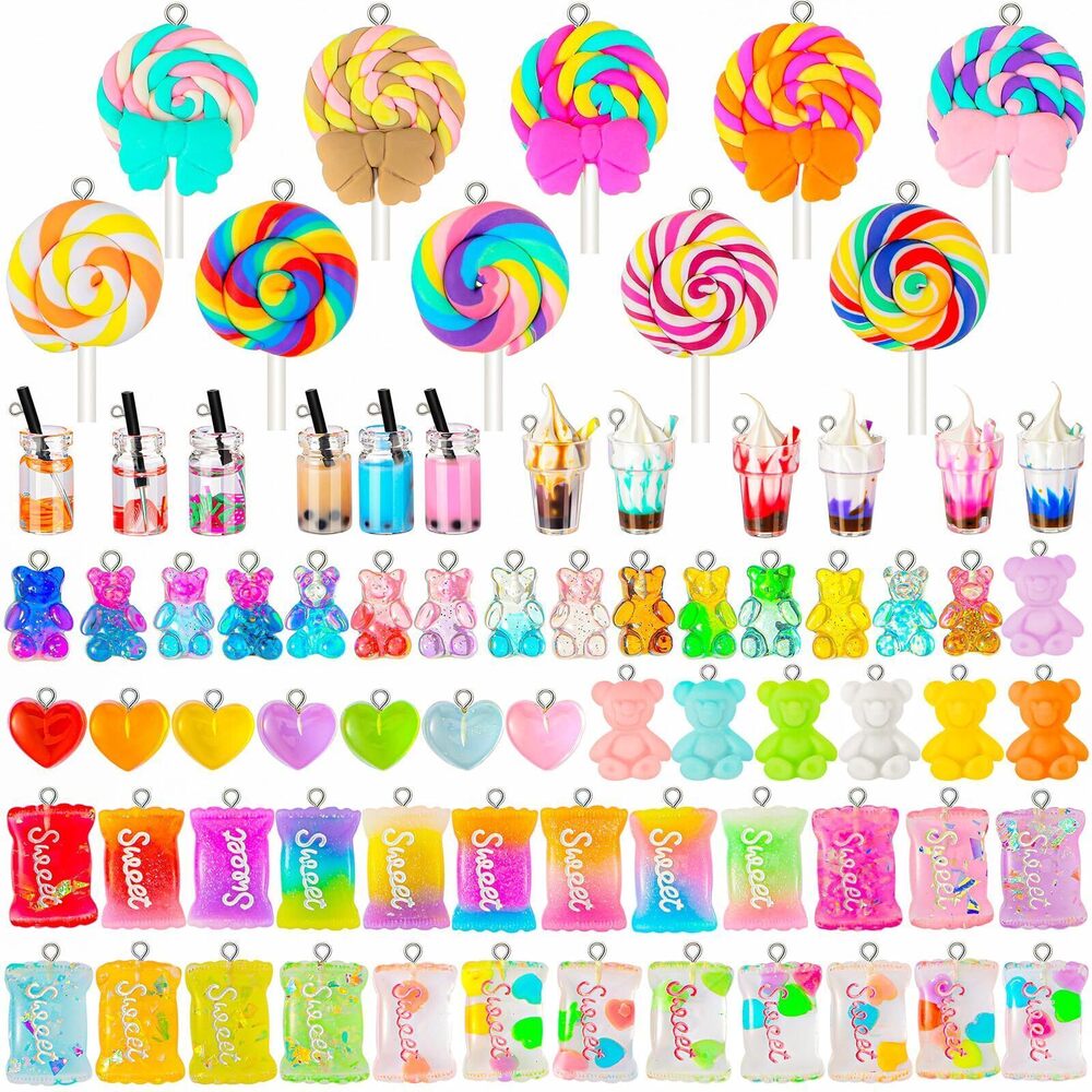 1775 82 Pieces Candy Pendant Charm for Jewelry Making, Includes 24 Resin
